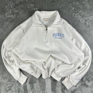 Aéropostale Hawaii White/Light Blue Oversized Quarter-Zip Sweatshirt Size XS